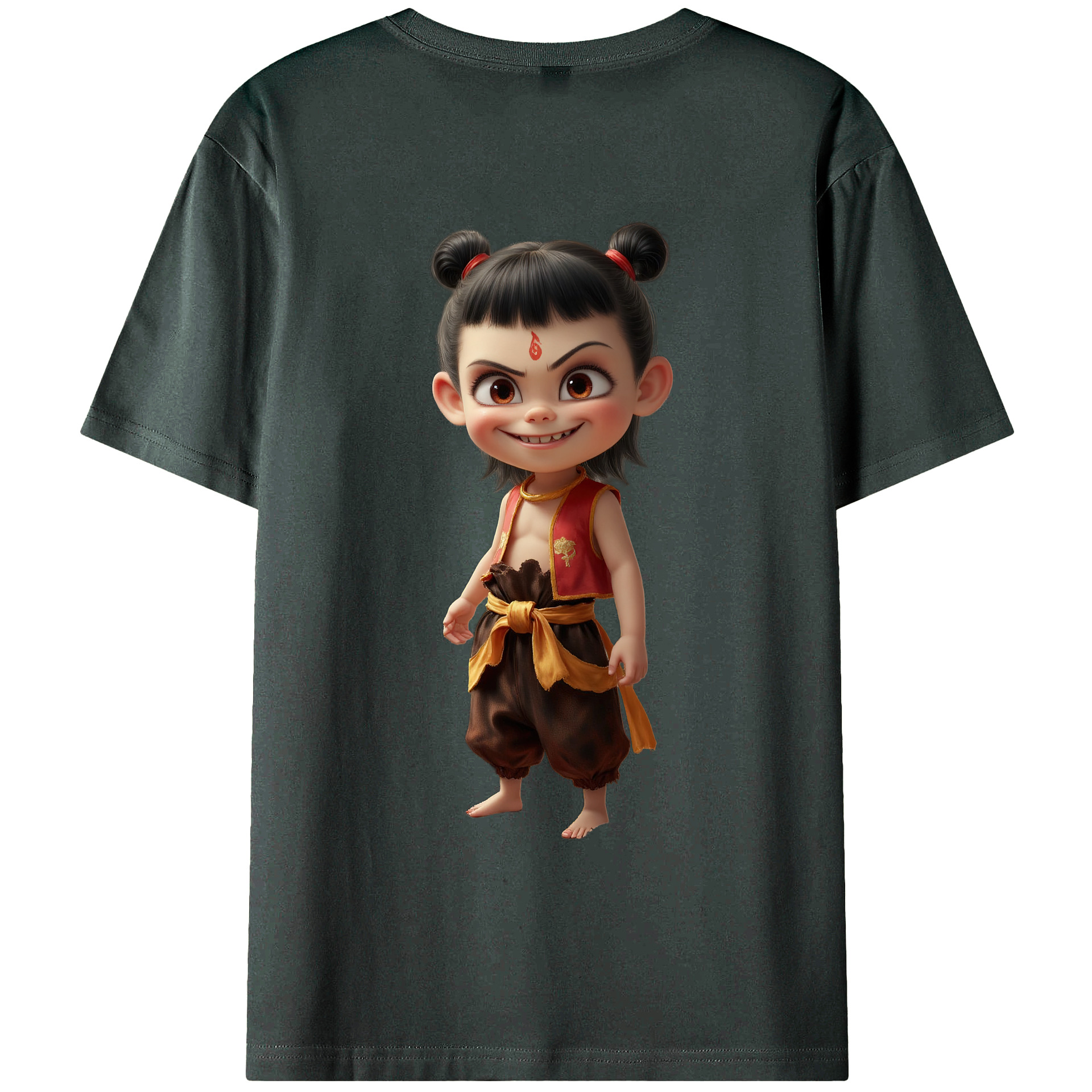 （画像用） Ne Zha 2 ナタ 魔童の大暴れ 綿100％ メンズ半袖Tシャツ（バックプリント） 通気性